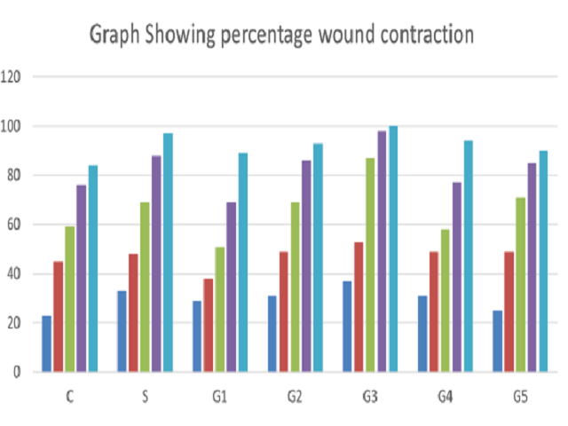 Wound healing group of all group in percentage wound contraction of rats on every four days.