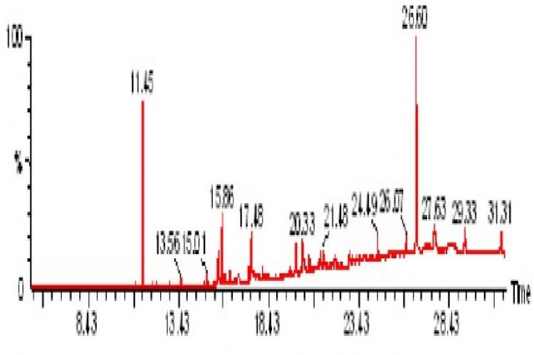GC-MS chromatogram of ethanolic extract of Gmelina asiatica