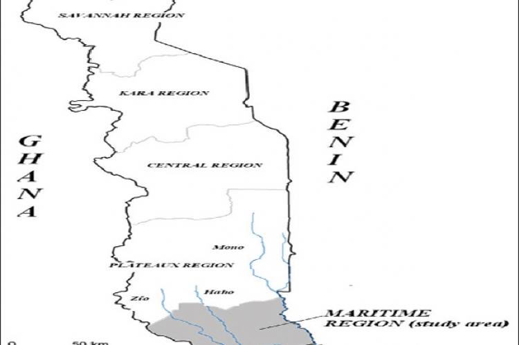 Map of Togo showing the Maritime Region