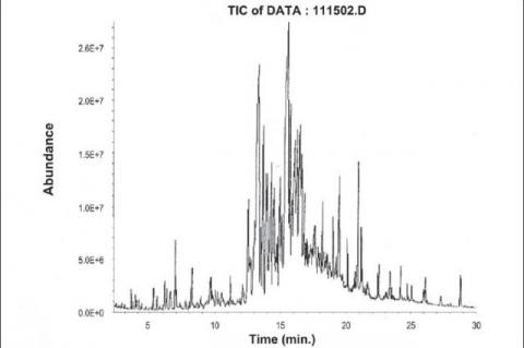 Gas chromatogram of the total volatile oil of A. senegalensis leaves